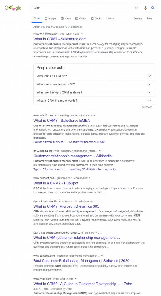 Google SERP – "CRM"