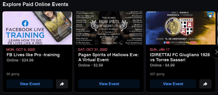 Paid Online Events Facebook Example