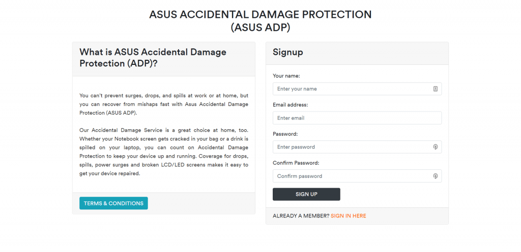 ASUS ADP Web App Homepage